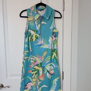 Boston Proper Teal and Multicolor Tropical Mini Dress